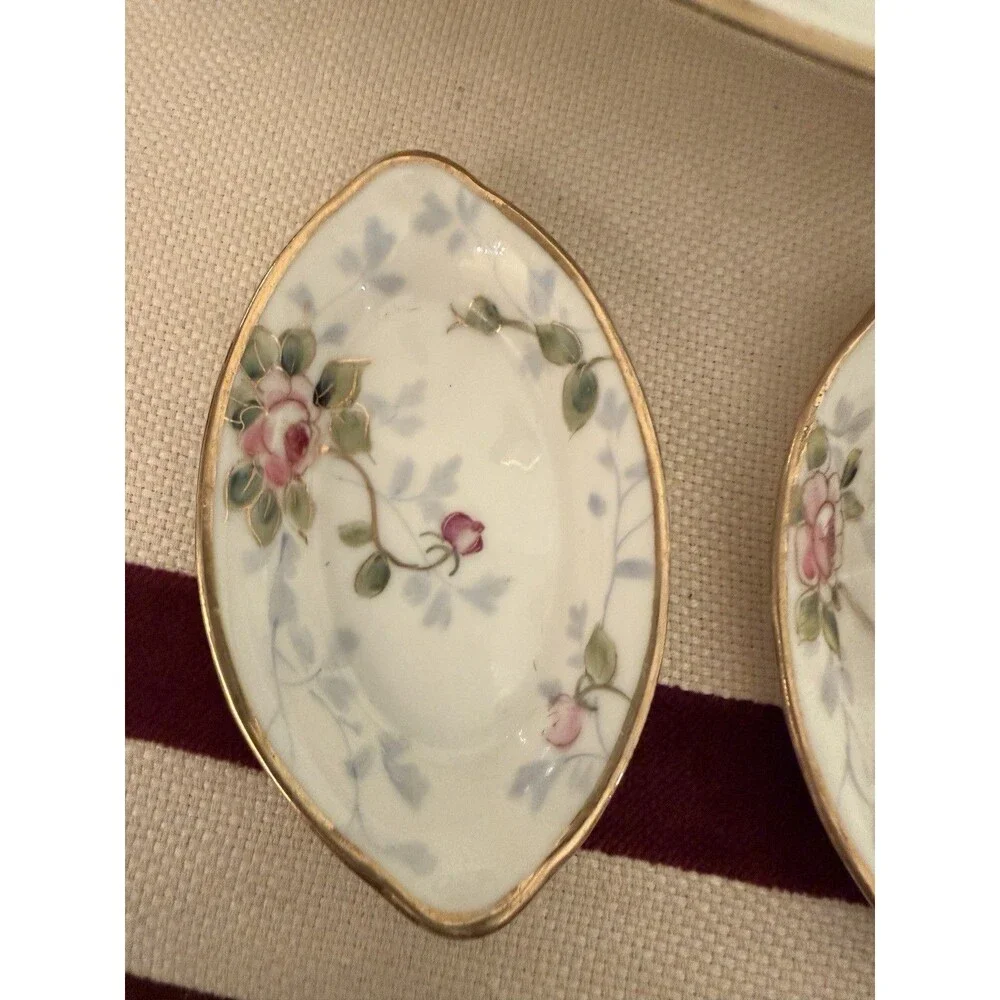 Vintage Hand-painted Nippon Porcelain Vegetable Dish & Open Salt Dishes Set